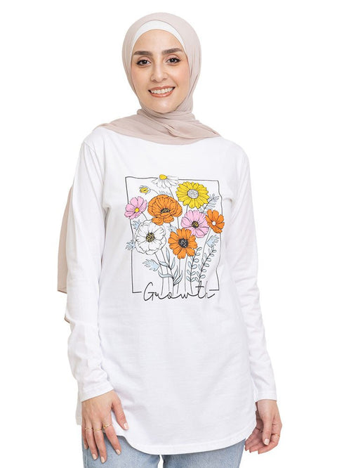 White Printed Long - Sleeve Design 7 - Khotwh
